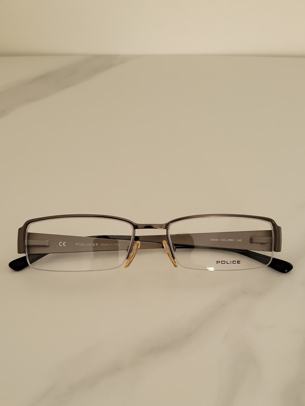 Police V8445 Gunmetal Semi-Rimless Rectangular Glasses Frame